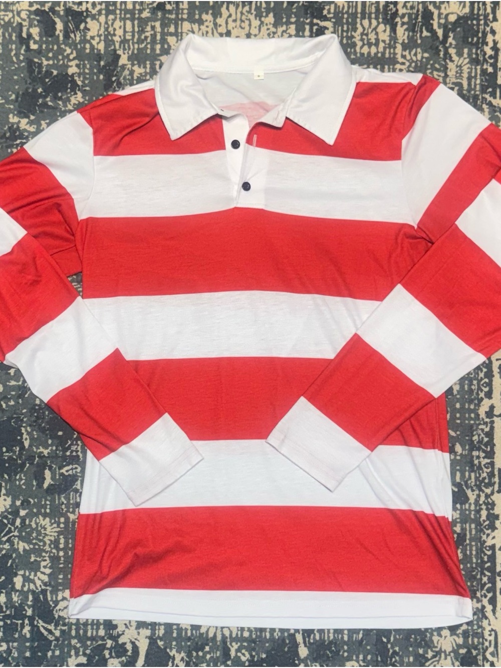 Men's Red & White Striped Long-Sleeve Polo